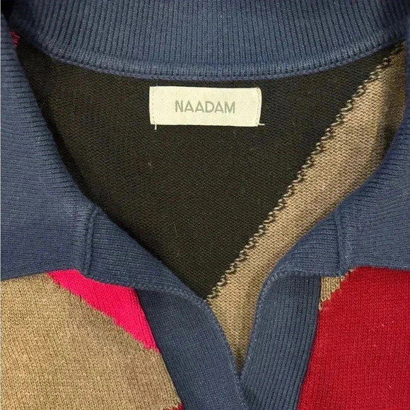 Naadam peachskin split neck silk blend Neck Pullover Geometric sweater Sz M - Picture 4 of 5